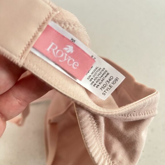 Royce Nude Blush Tshirt Sport Bra No Underwire Lined Size 34D Cotton Blend‎ - Picture 4 of 5